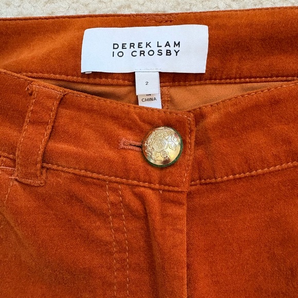 Derek Lam 10 Crosby dusty orange paprika velour flare ankle pants, sz 2 - Picture 2 of 7